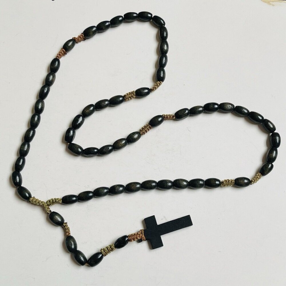 Rosary Black Wooden Beads Religious Christian Cross